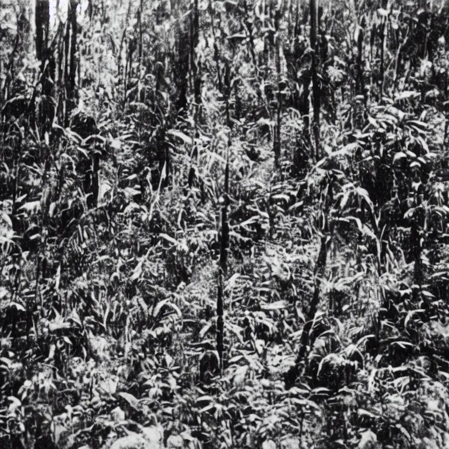 Image similar to a lost film footage from an object used by an indigenous tribe in the tropical forest, film still, cinematic, out of focus, enhanced, 1 9 2 0 s, black and white, grain