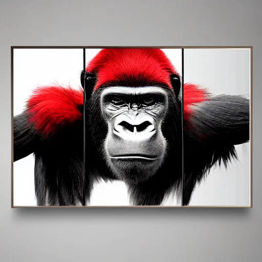 Image similar to bored ape nft, red black white art style, gorilla, 4 k