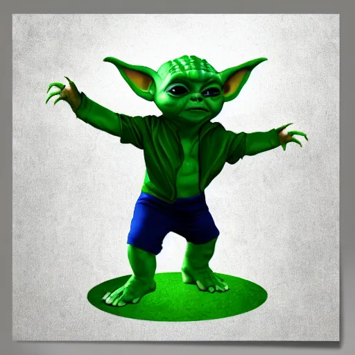 Image similar to baby yoda transforming into hulk