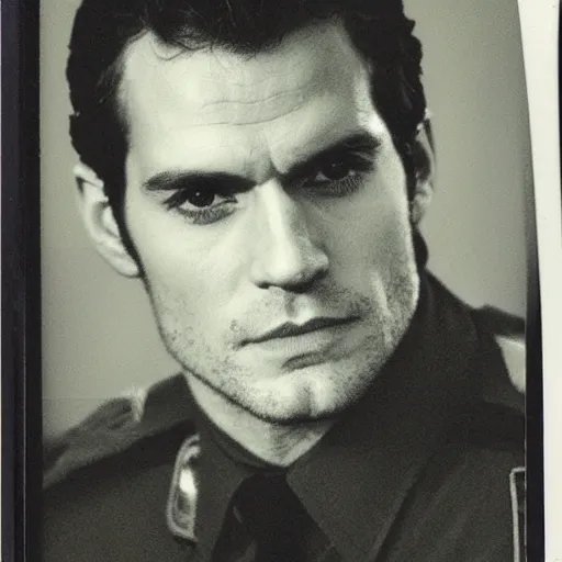 Prompt: Polaroid image of Henry Cavill as cop