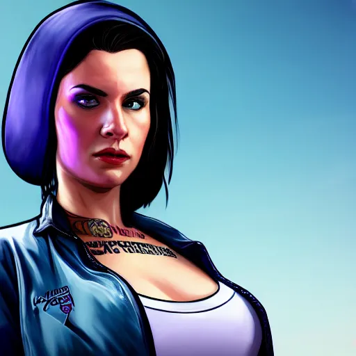 Image similar to Kyrsten Ritter as a GTA Five Loading Screen Art Cover, No text