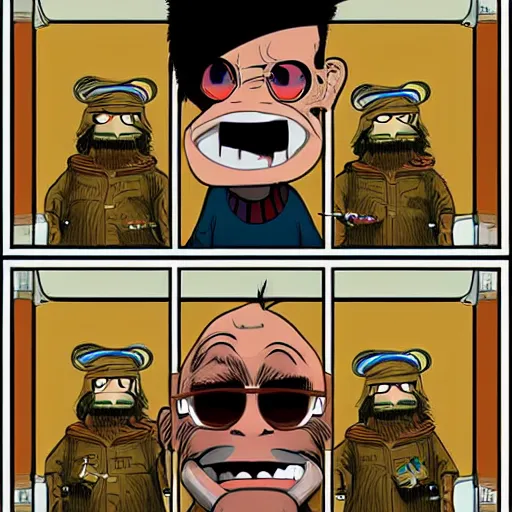 Prompt: Jamie Hewlett art of Danny Devito as a member of Gorillaz, cartoon comic art