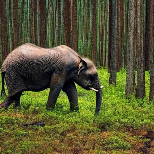 Image similar to a forest growing on the upper part of an elephants body