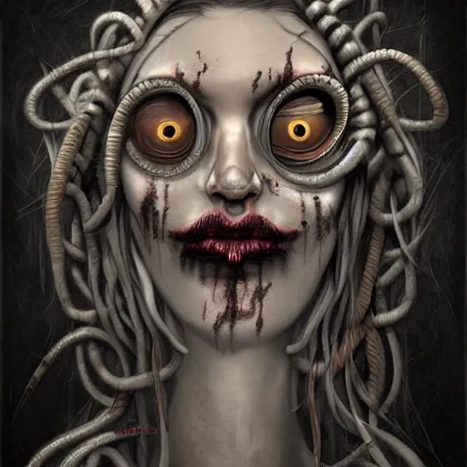 Image similar to surrealism grunge cartoon portrait sketch of Medusa, by michael karcz, loony toons style, freddy krueger style, horror theme, detailed, elegant, intricate