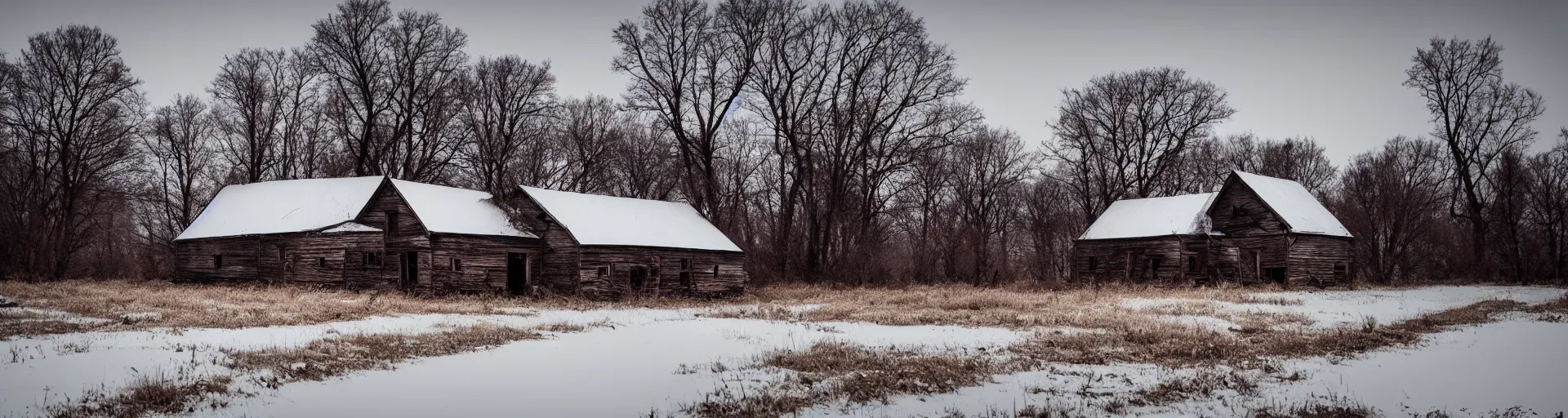 Image similar to landscape, dead nature, eastern european house, farm, abandoned, lifeless, winter, mud, atmospheric, mystical, very detailed 4 k