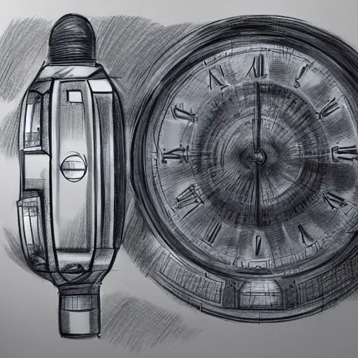 Prompt: hyper realistic sketch of time travel machine blueprints, highly detailed