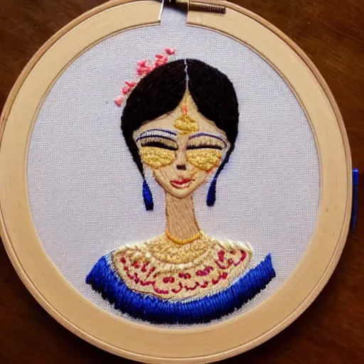 Image similar to a beautiful handmade embroidery of a woman. hand embroidery.