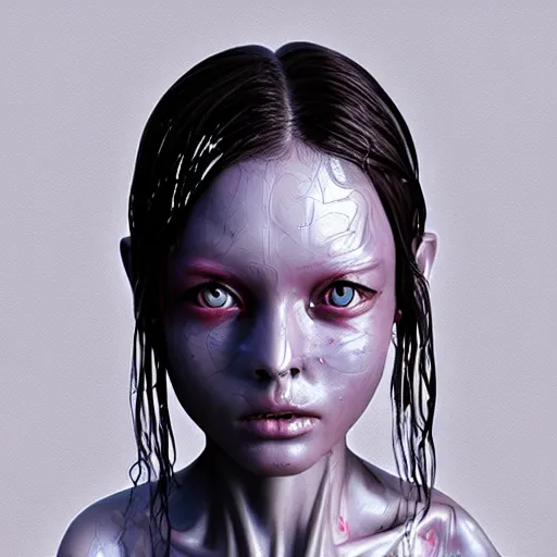 Image similar to a wet alien girl, perfect anatomical body, voluminous, high quality render, photorealistic digital painting, 3 d sculpture