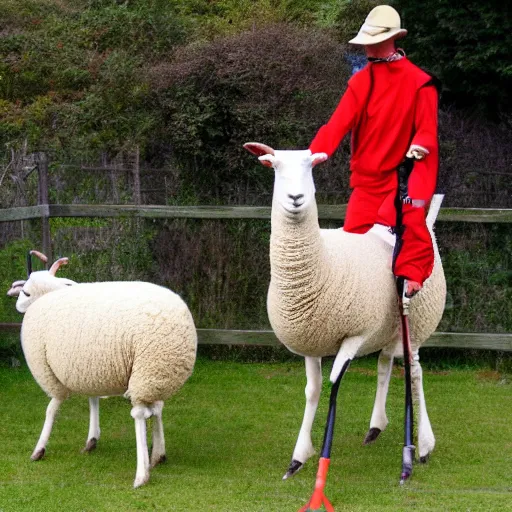 Prompt: stilt walking sheep