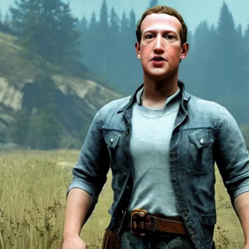 Prompt: Film still of Mark Zuckerberg, from Red Dead Redemption 2 (2018 video game)