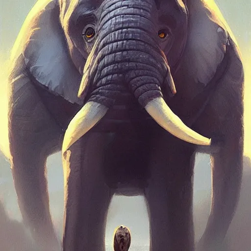 Prompt: A giant african elephant with a owl face, concept art, digital painting, artstation, by Ross Tran and by Greg Rutkowski