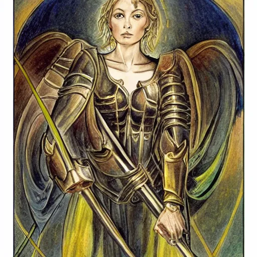 Image similar to beautiful virtuous jeanne d'arc in the style of william blake, terese nielsen,