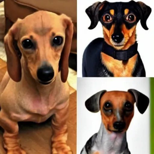 Image similar to a Dachshund and Chihuahua breed dog with an 8 pack and a chad face