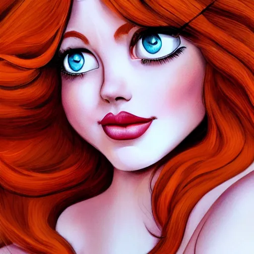 Prompt: beautiful redhead woman, disney art, closeup