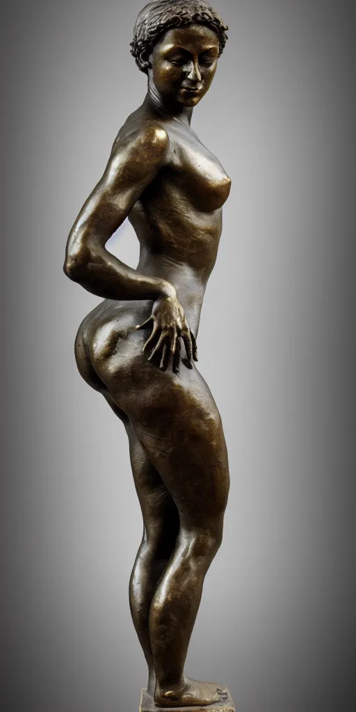 Image similar to detailed photo of old bronze patina statue of most beautiful woman, full body portrait, various bending poses, photorealism, intricate detail, museum diffuse lighting