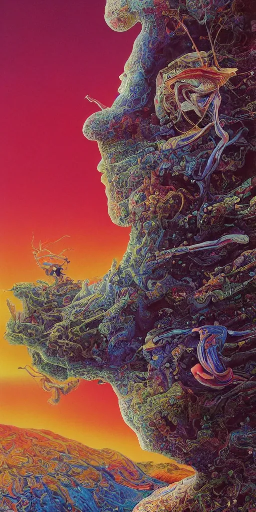 Image similar to ultrawide angle colour masterpiece surreal closeup portrait photography of chandler bing by miho hirano and annie leibovitz and michael cheval, weird surreal epic psychedelic complex biomorphic 3 d fractal landscape in background by kilian eng and roger dean and salvador dali and beksinski, 8 k