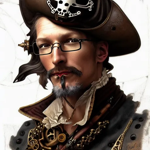 Prompt: steampunk pirate tim cook, fantasy, d & d, intricate, detailed, by by alphonse mucha, adolfo hohenstein, alice russell glenny, stanley artgerm lau, greg rutkowski, detailed, trending on artstation, trending on artstation, smooth