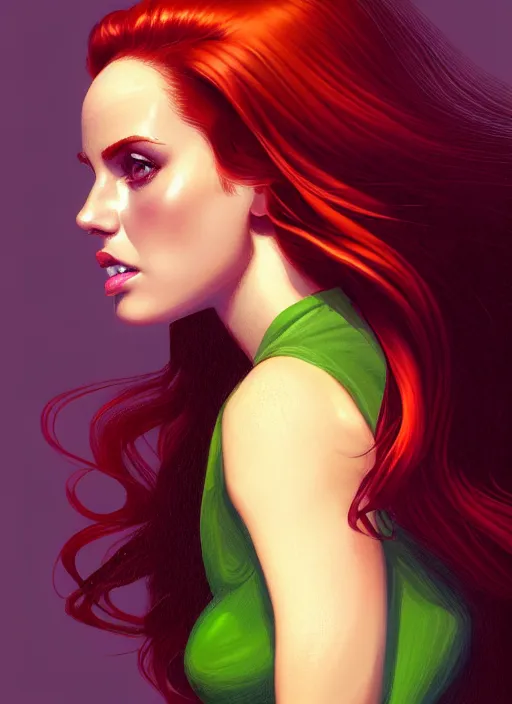 Image similar to full body portrait of teenage cheryl blossom, bangs, green eyes, mischievous expression, red hair, sultry smirk, bangs and wavy hair, intricate, elegant, glowing lights, highly detailed, digital painting, artstation, concept art, smooth, sharp focus, illustration, art by wlop, mars ravelo and greg rutkowski