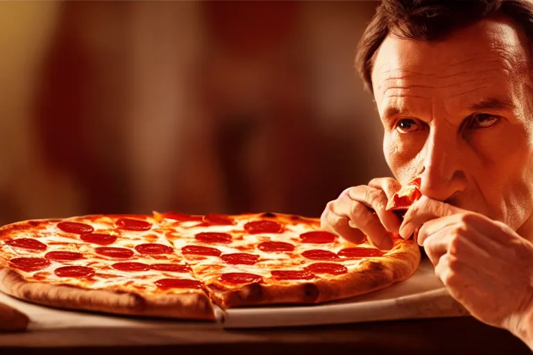 Prompt: Julius Caesar eating a slice of pizza from Little Caesars, cinematic, soft lighting, 4k