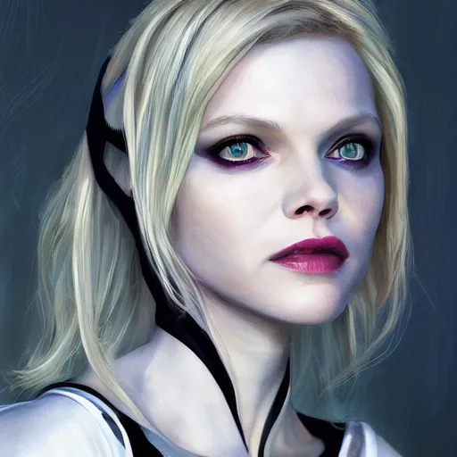 Image similar to young michelle pfeiffer as spider - gwen, fantasy, intricate, elegant, highly detailed, digital painting, artstation, concept art, smooth, sharp focus, contemporary fashion shoot, by edward robert hughes, annie leibovitz and steve mccurry, david lazar, jimmy nelsson, extremely detailed, hyperrealistic, perfect face, octane render