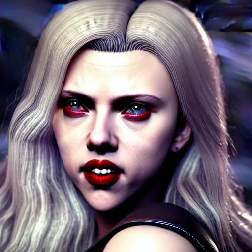 Prompt: cute vampire scarlett johansson, ultra realistic, concept art, intricate details, dark vibe, highly detailed, photorealistic, octane render, 8 k, unreal engine,