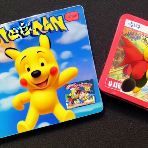 Image similar to photograph of winnie the pooh and super mario and sonic the hedgehog anime style, on pokemon card packs at target