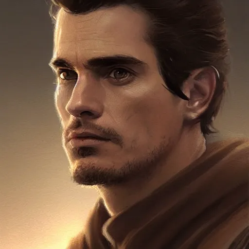 Image similar to portrait of a man by greg rutkowski, a jedi knight that looks like matt bomer, wearing brown robes, star wars expanded universe, he is about 3 0 years old, highly detailed portrait, digital painting, artstation, concept art, smooth, sharp foccus ilustration, artstation hq