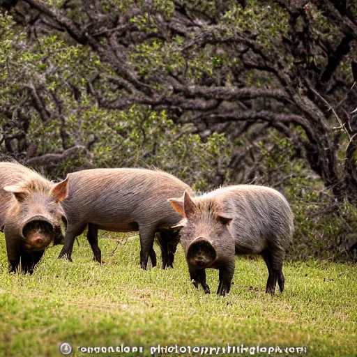 Prompt: wild pigs in the Texas hill country, 50mm, professional photography