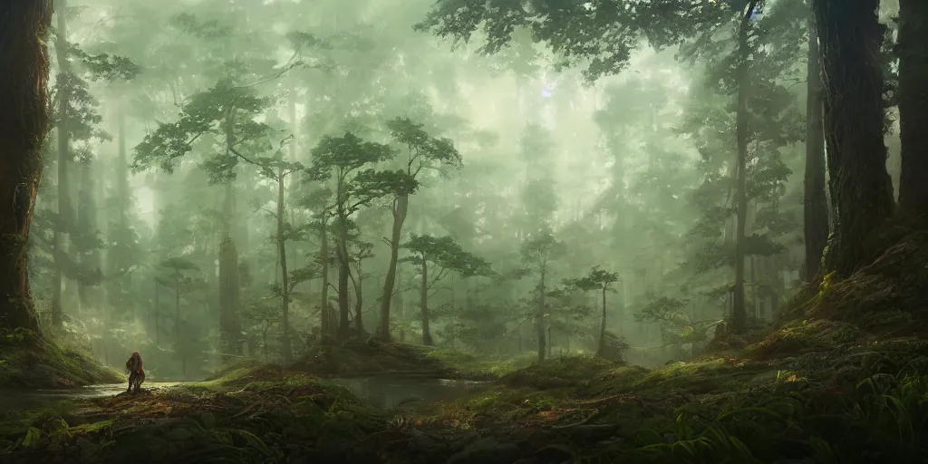 Image similar to a forest, highly detailed oil painting, hyperrealistic, cinematic lighting, Studio Ghibli, Jessica Rossier, digital art, octane render, epic composition, trending on artstation, masterpiece