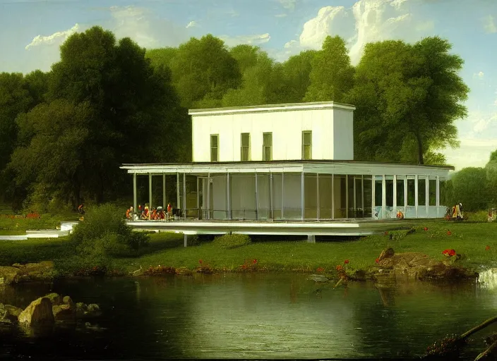 Image similar to painting of the farnsworth house by thomas cole