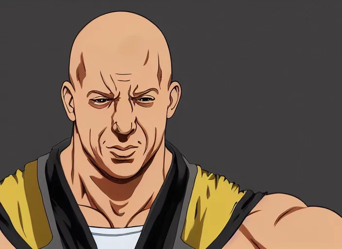 Prompt: vin diesel as saitama!!! throwing a car, hyperrealism, trending on artstation