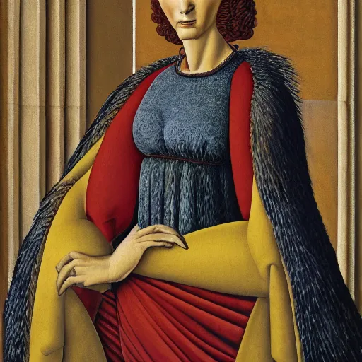Prompt: portrait of an anthropomorphic velociraptor, dressed as an italian queen, sandro bottecelli, 1 5 0 0
