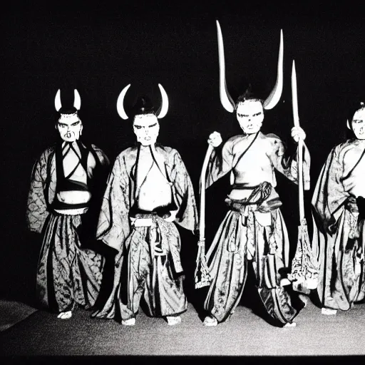 Image similar to A photograph of Japanese oni demons at the conference, 35mm film grain, intricate, high contrast, studio lighting, fantasy