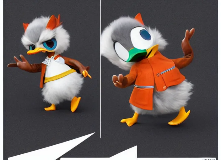 Image similar to award - winning detailed concept art of a cute iconic anthropomorphic duck character wearing a sailor suit. art by wlop on bcy. net, realistic. detailed feathers, art by cheng yi. artstationhd, artgerm, 3 dcg, pixar zootopia. 3 d rendering, high quality model sheet, donald. model sheet detailed