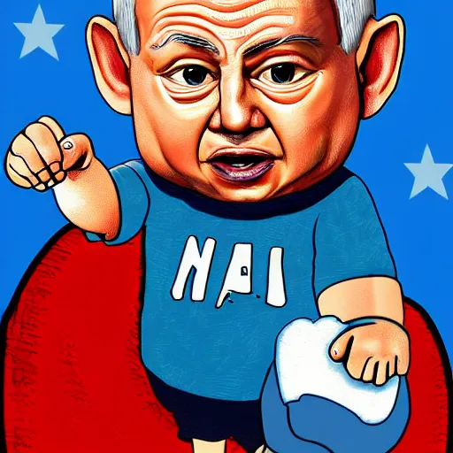 Prompt: benjamin netanyahu as a crying baby. garbage pail kids. digital painting, high detail, 8 k