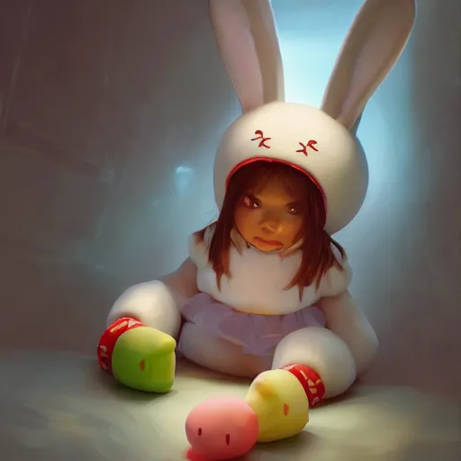 Prompt: Miffy-Miffy Bon-Bons the Bunny Girl, huggy wuggy from poppy playtime video game, fullbody, ultra high detailed, glowing lights, oil painting, Greg Rutkowski, Charlie Bowater, Beeple, unreal 5, DAZ, hyperrealistic, octane render, RPG portrait, dynamic lighting, fantasy art, beautiful face