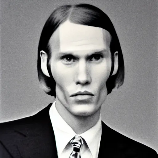 Image similar to A photograph portrait of Jerma985 with short-medium length hair a combover wearing early 1970s menswear in the early 1970s, taken in the early 1970s, grainy, taken on a 1970s Polaroid Camera, realistic, hyperrealistic, very realistic, highly detailed, very detailed, extremely detailed, detailed, digital art, trending on artstation, colorized photo