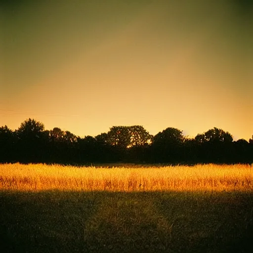 Image similar to “sunset photography, golden hour, fields, summer, cinestill 800t, in the style of William eggleston”