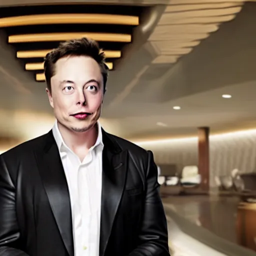 Prompt: photo of elon musk as a hotel concierge