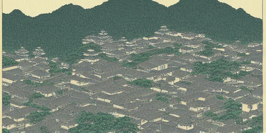 Prompt: an elder chinese city by kawase hasui. hd