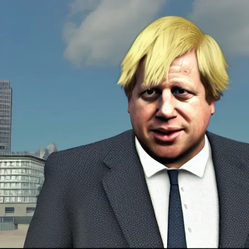 Image similar to a screenshot of boris johnson in the gta v. 3 d rendering. unreal engine. amazing likeness. very detailed. cartoon caricature