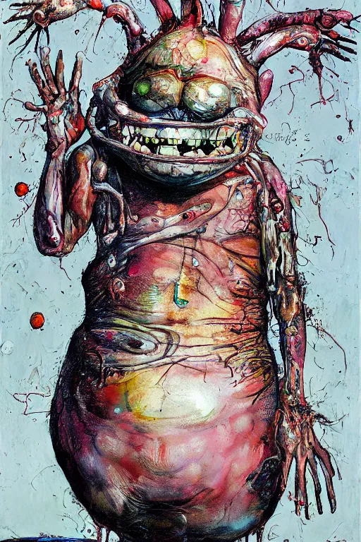 Prompt: Big Chungus full body shot, hyper-realistic oil painting, Body horror, biopunk, by Ralph Steadman, Francis Bacon, Hunter S Thompson