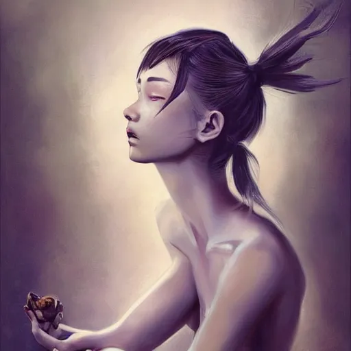Prompt: Art station concept of a beautiful girl with a rat face kneeling in front of a religious shrine, compulsion, symmetrical face, smooth body features, art study of a body, by Stanley Artgerm Lau, WLOP, Rossdraws, James Jean, Andrei Riabovitchev, Marc Simonetti, and Sakimichan, trending on artstation.