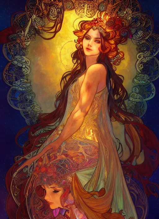 Prompt: Fire Goddess, ambient lighting, 4k, josephine wall, alphonse mucha, lois van baarle, ilya kuvshinov, rossdraws, artstation