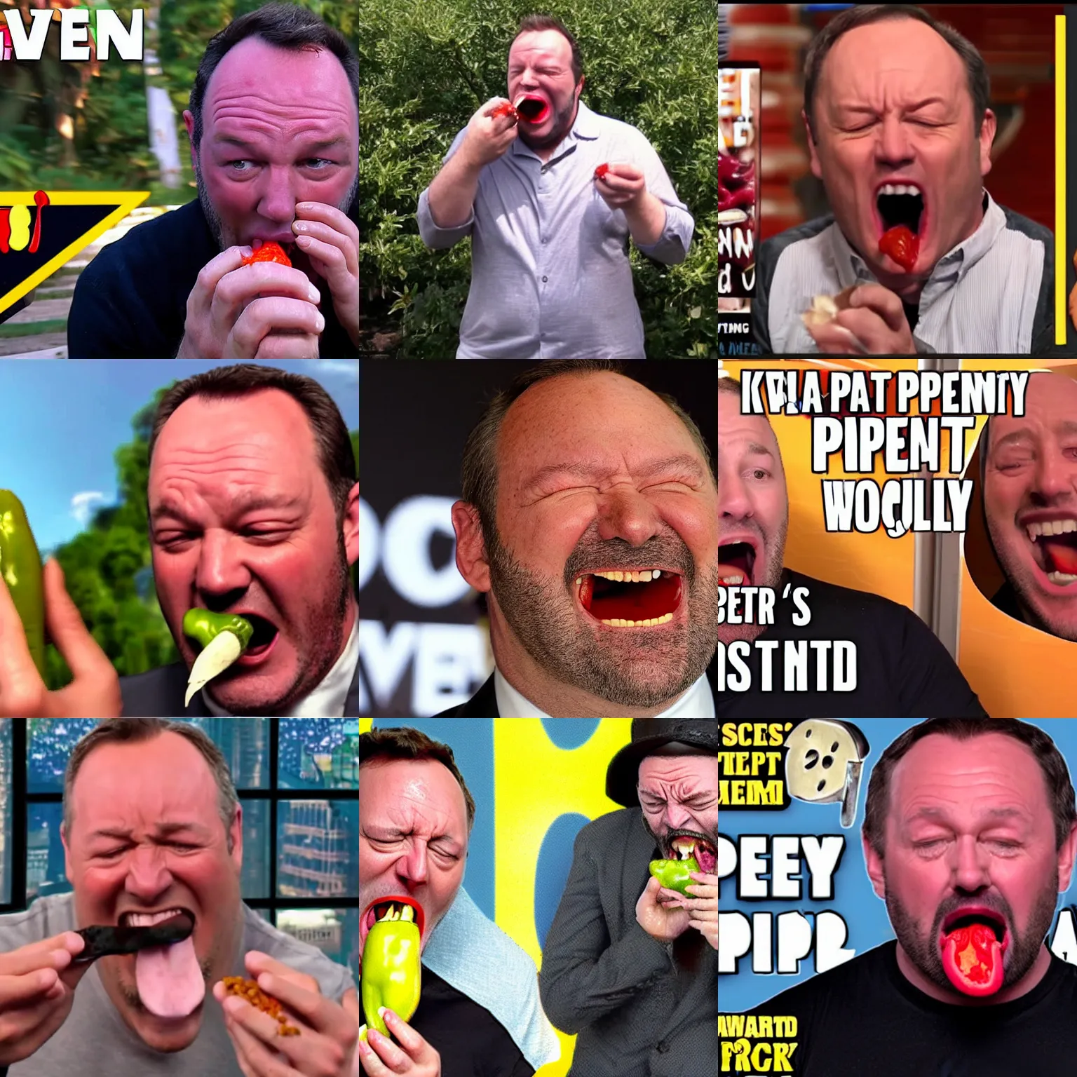 Prompt: kevin spacy screams after eating the world's hottest pepper