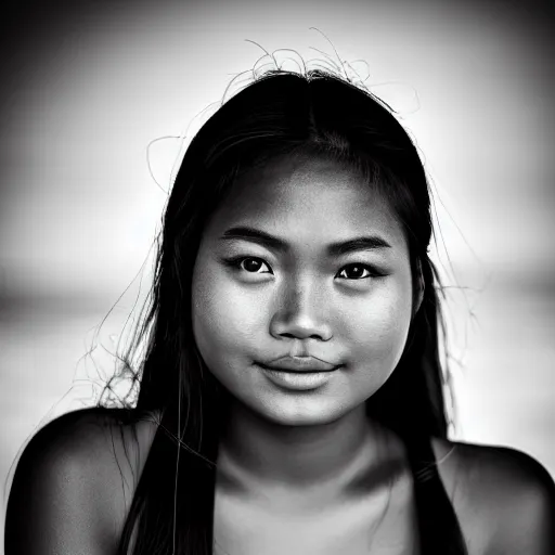 Prompt: a beautiful portrait cyanotype of a beautiful Filipina girl, beautiful detailed eyes, golden hour in Boracay, outdoors, professional award winning portrait photography, Zeiss 150mm f/ 2.8 Hasselblad