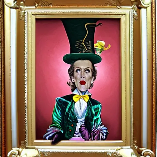 Image similar to nancy reagan dressed as the mad hatter, painted by mark ryden,