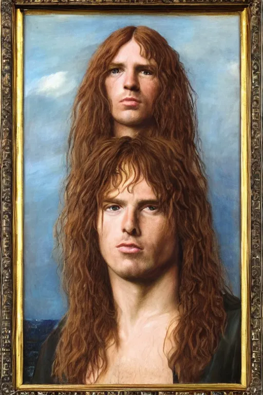 Prompt: Pre-Raphaelite portrait of eddie from Iron Maiden with blond hair and grey eyes