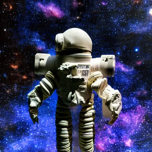 Image similar to a space admiral tethered to an asteroid, with spaceship, space backdrop, everything made of papier - mache canon 5 d 5 0 mm lens, diorama, newspaper,