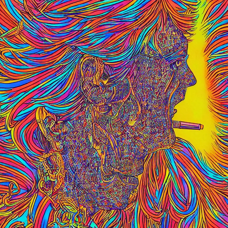 Image similar to rapping into microphone, epic angle, profile view, psychedelic hip hop, illustrated by Alex Grey